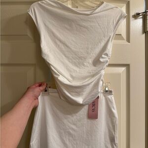 White Sleeveless Top and Skirt Set